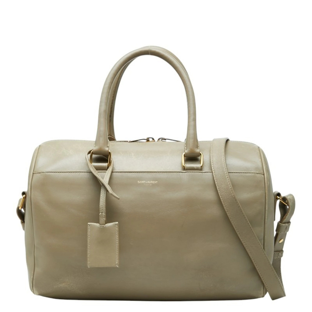 Saint Laurent Duffle 6 Handbag Shoulder Bag 2WAY 322049 Gray Beige Leather Wo...